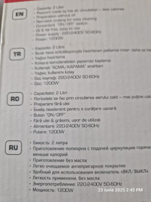 Popcorn fara ulei, cu aer cald