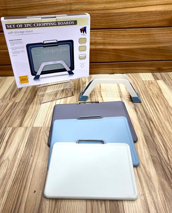 Разделочные доски набор 3 шт с подставкой, кухонные