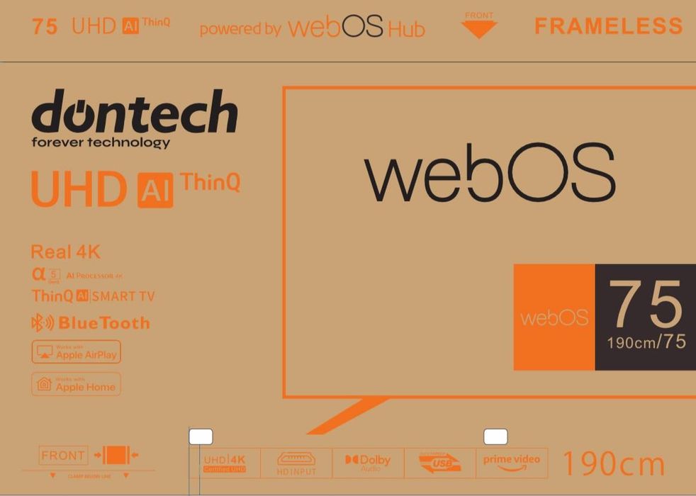 Телевизор Dontech 75” UHD Smart TV webOS Frameless