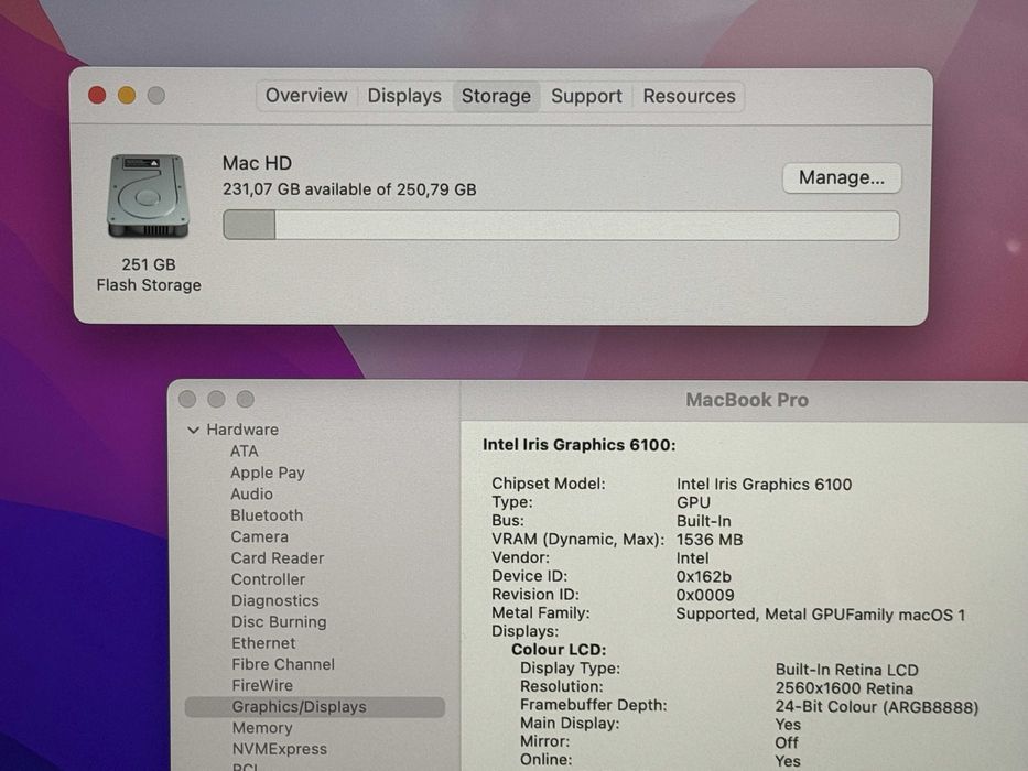 MacBook Pro 13 Retina`Core i5-5287U/8GB RAM/256GB SSD/Бат 10ч