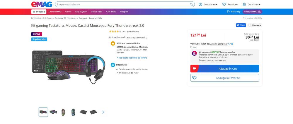 Kit gaming Tastatura, Mouse, Casti si Mousepad Fury Thunderstreak 3.0