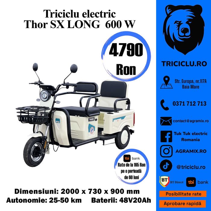 Triciclu Thor S X Long1 triciclu electric tuk-tuk fara permis Agramix