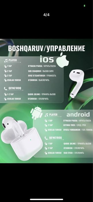 Pro 4 simsiz naushnik Iphone va andiroid uchun