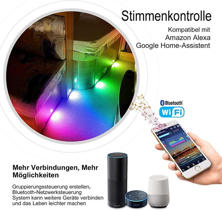 10 x WiFi Bluetooth Dreamcolor LED вградени подови лампи, многоцветен