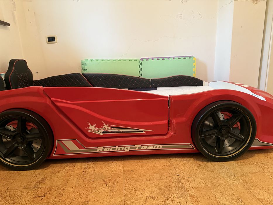 Pat mașină copii Racing Team + saltea