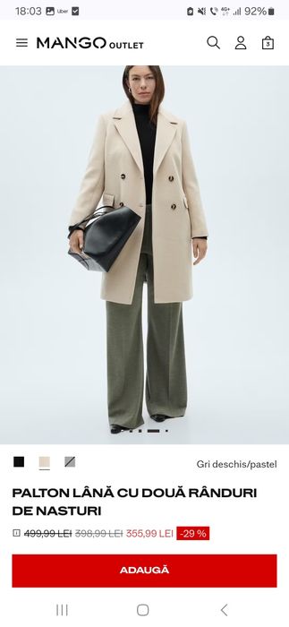 Palton MANGO bej lână M l