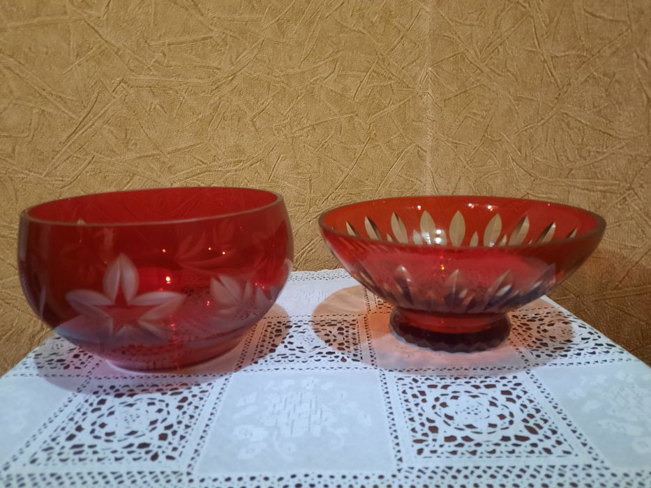 Винтажные конфетницы, рубиновые, алмазная резка. Состояние отличное, б