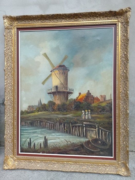 Ulei pe pânză o lucrare de mari dimensiuni, pictura semnata încadrată