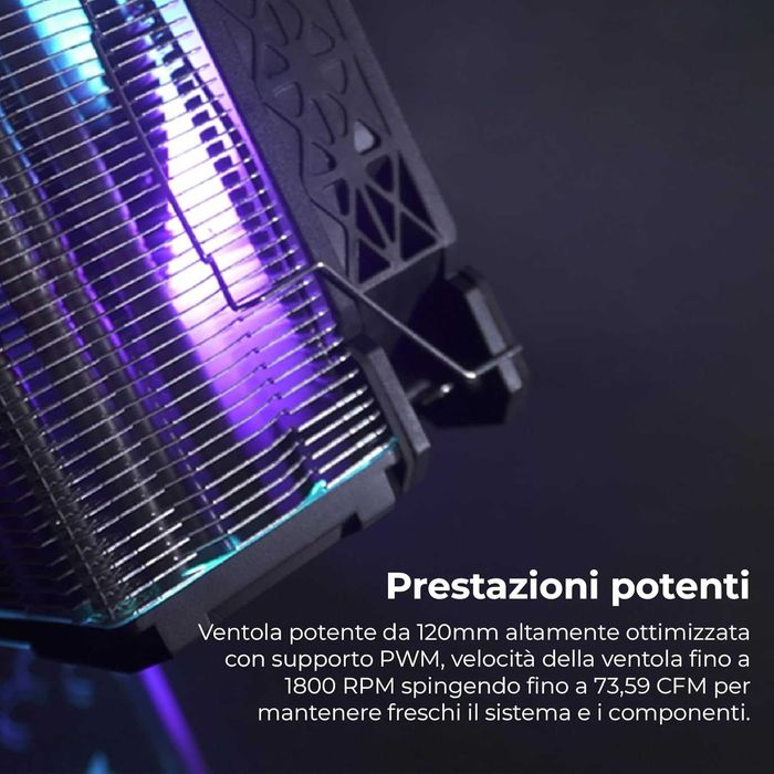 Cooler CPU Aer Noua Ena ARGB TDP 180W 4 tuburi contact direct,ventilator PWM adresabil 120mm,Intel 1700 1200 115x 1366 2011 AMD AM5 AM4 AM3 FM2