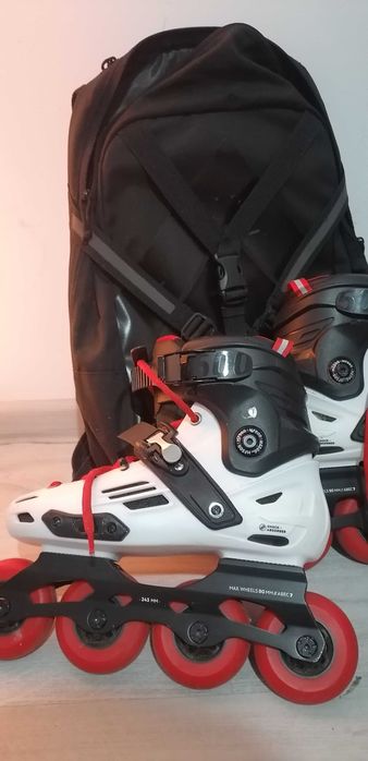 Role OXELO #40 freeride MF500 HardBoot Alb-Rosu Adulti cu Rucsac OXELO