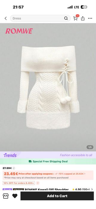 Зимна бяла рокля Shein