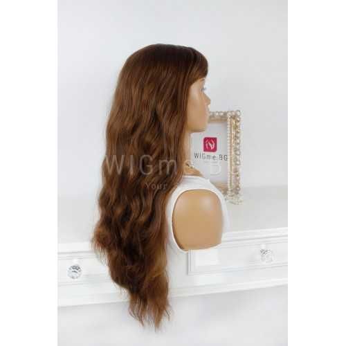 Дълга на вълни светлокестенява перука с бретон Мег