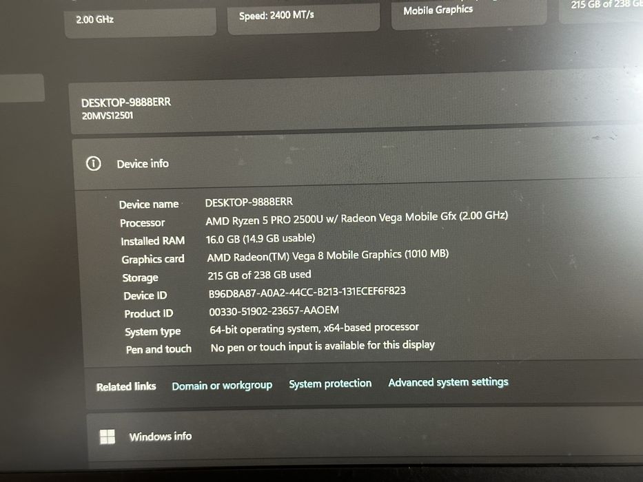 Lenovo ThinkPad A485 16GB RAM 256GB SSD