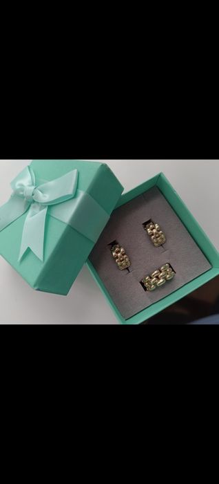 Золотой набор серьги и кольцо