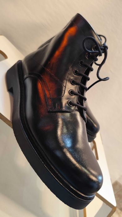 Ghete lace up 43 41 premium Massimo Dutti NOI piele naturala negru