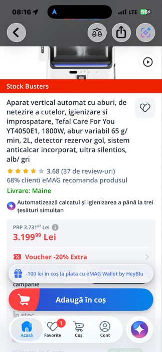 Vand  Tefal Care For You YT4050E1 – aparat cu aburi, foarte puțin utilizat