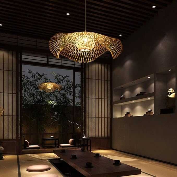 Намален с 20 лв! Ретро естествен бамбуков полилей ратан  Винтидж таван