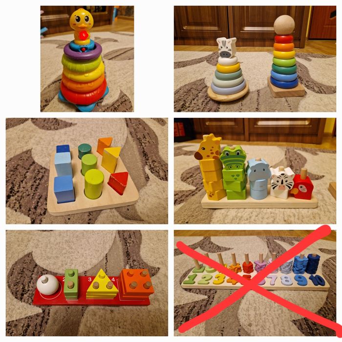 Lot jucarii copii mici de lemn + unul de plastic Montessori
