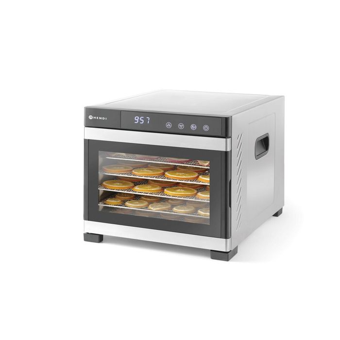 Deshidrator alimente Hendi Profi Line, 550 W, 6 tavi inox, temperatura reglabila 35-75°C, Gri, timer, panou de control digital