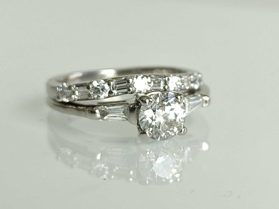 Inel aur 14k cu diamante si verigheta diamante 1.06ct