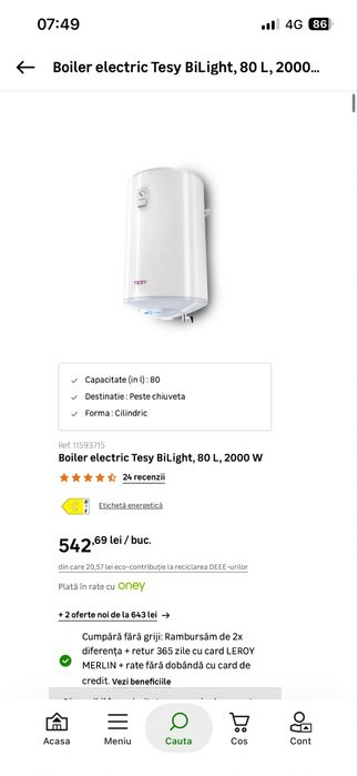Boiler electric Tesy BiLight, 80 L, 2000 W