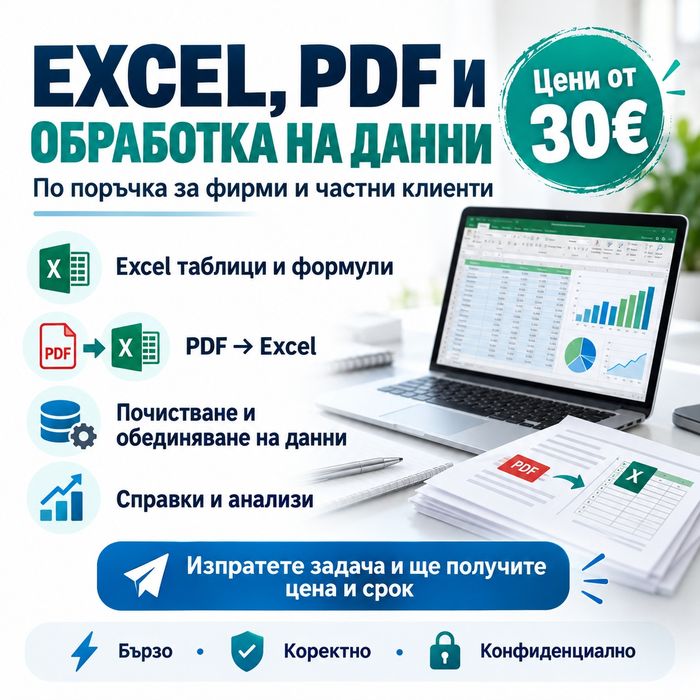 Excel таблици по поръчка, PDF към Excel, обработка на данни