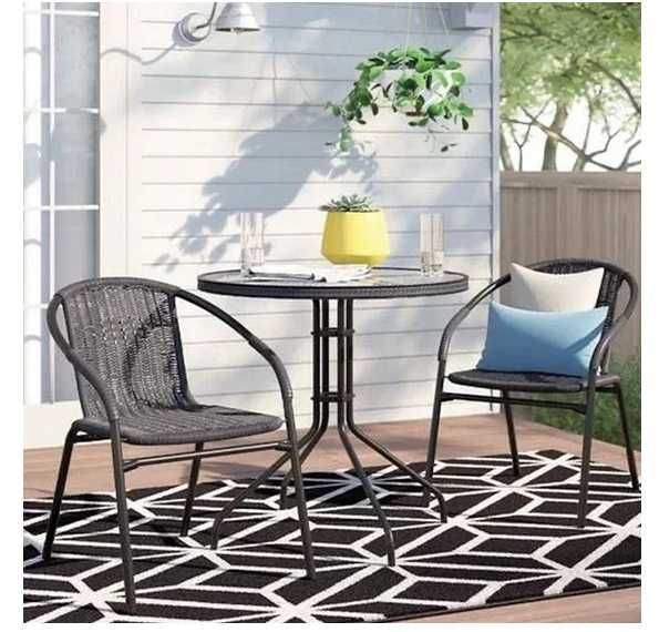 Маса със стъклен плот, метални крака, черна, 70см