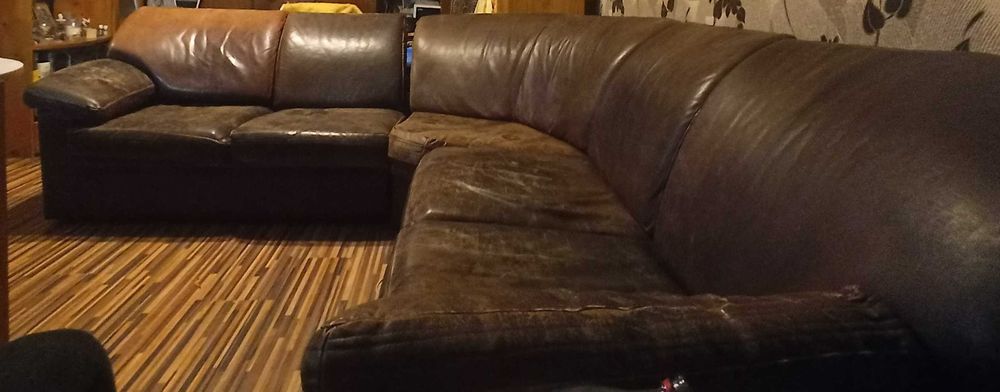 Ъглов диван естествена кожа ИЗПОЛЗВАН!