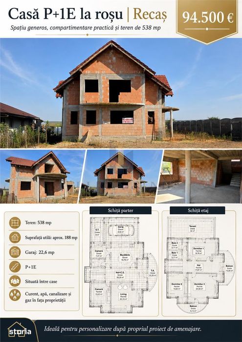 Casa parter si etaj la rosu ,Recas
