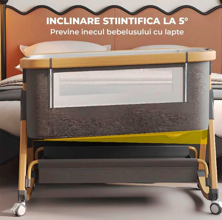 Patut pliabil bebe Elindo® 3 în 1 – Leagăn, Co-Sleeping, 6 înălțimi