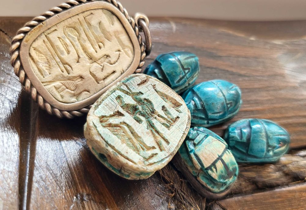 Скарабей,египетски старинен,стар,тюркоаз,Египет