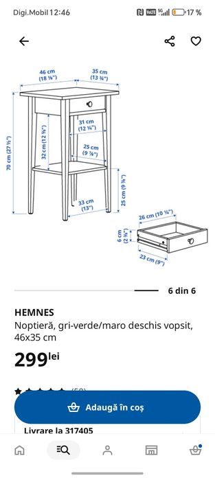 Pat cu somiere și saltea + 2 noptiere Hemnes Ikea