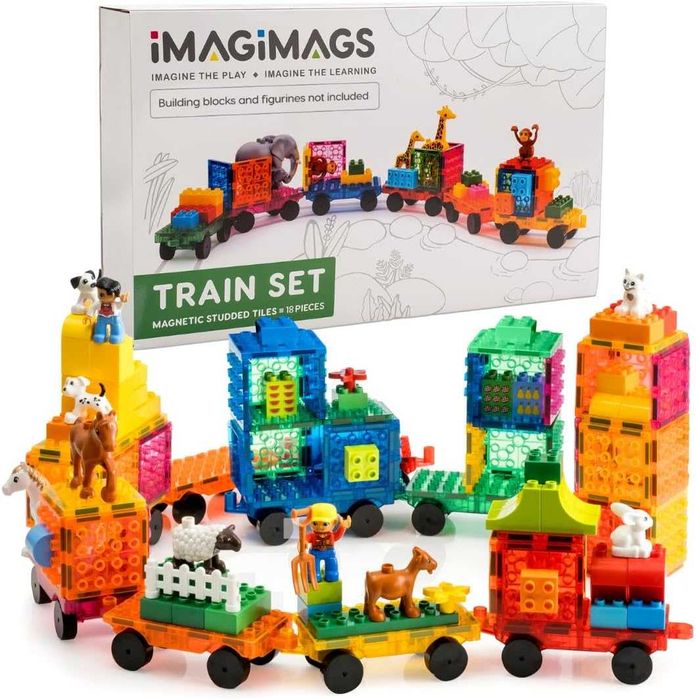 IMAGIMAGS Магнитни строителни плочки, Комплект влакчета от 18 части