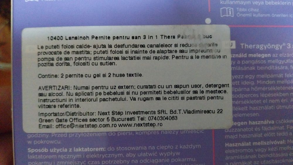 Tampoane pentru sâni Lovi, Minut și Pernute cu gel pentru sani 3 in 1 Thera Pearl, 2 bucati, Lansinoh
terapie la cald sau la rece pentru sani