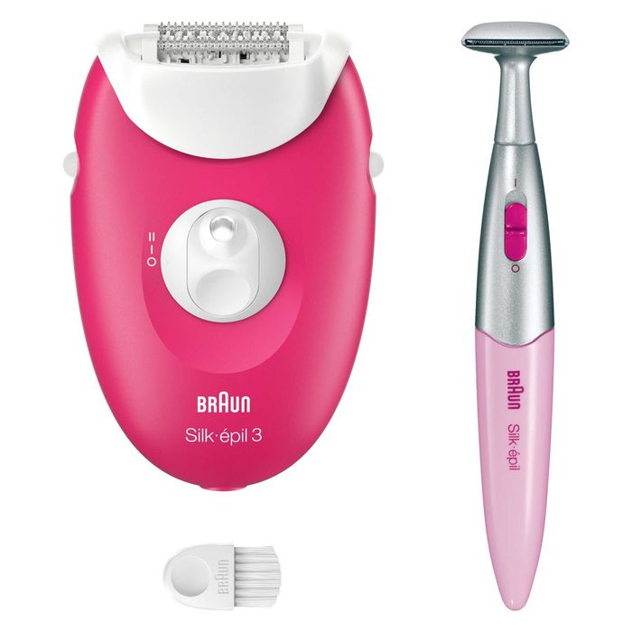 Epilator Braun Silk-épil 3 3-202, MicroGrip, Smart Light, 20 de pensete, 2 viteze, Trimmer, Fucsia