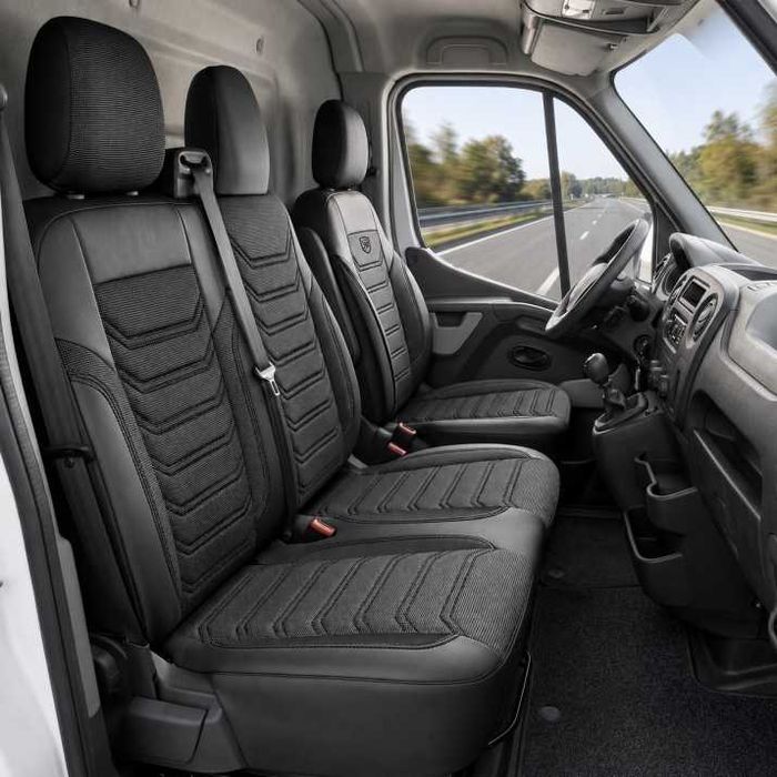 Луксозна тапицерия PANDA за Renault Master IV / Nissan Interstar 2024-2025 – еко кожа и текстил черно/сиво
