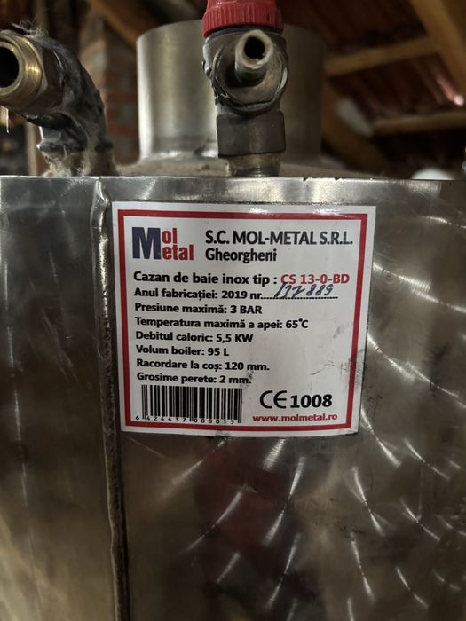 Boiler inox pe lemne 95 litri