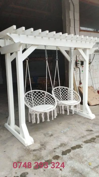 Balansoar  lemn  masiv set masa  cu  băncuțe  scaune
