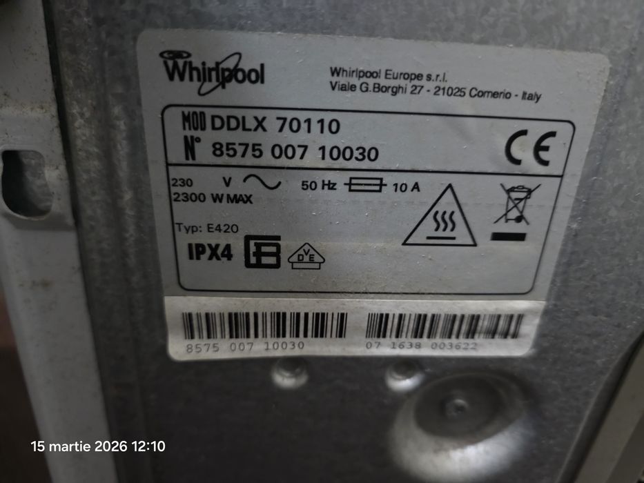 Uscator de rufe Whirlpool model DDLX 70110