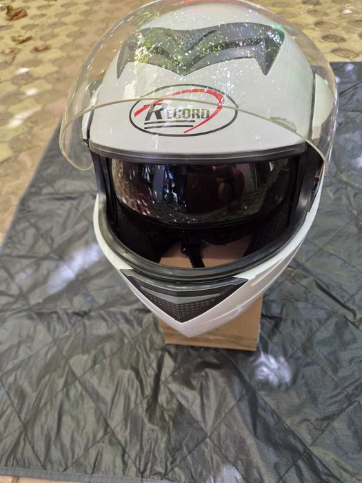 Cască Moto / Scooter Flip-Up (Rabatabilă) Record - Albă, Ochelari Soare Intercalați