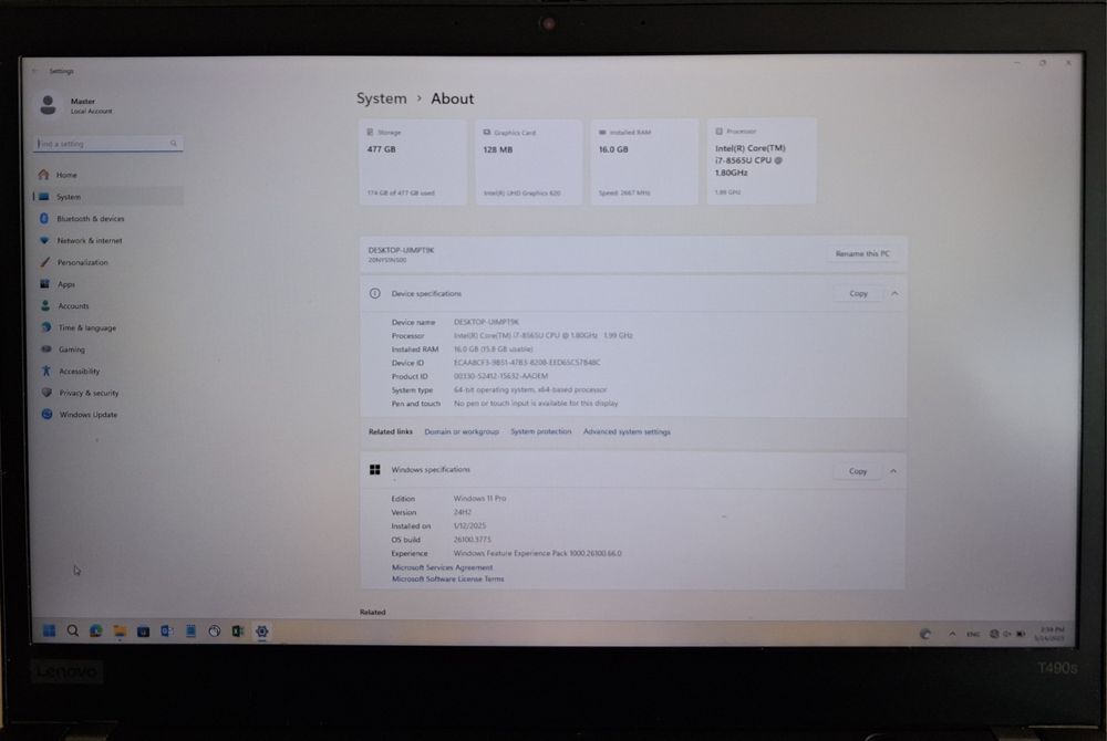 Lenovo Т490s с Intel Core i7, 16GB RAM 500GB HDD