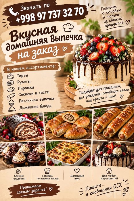 Домашняя выпечка и торты на заказ — вкусно и с любовью 

Любите дома