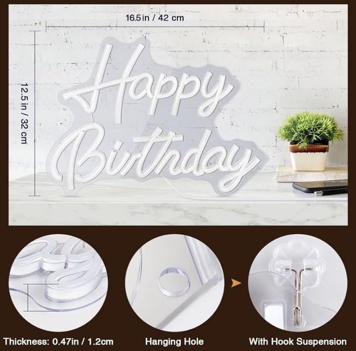 semn neon LED La mulți ani, lumină neon alb cald