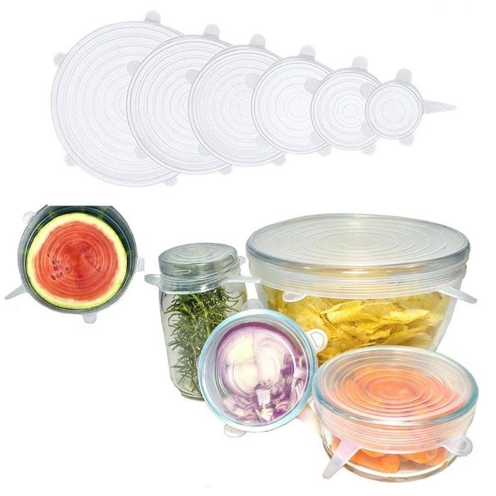 Разтегателни термоустойчиви силиконови капаци 6бр за плътно затваряне