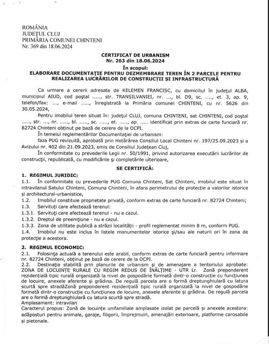 Vand teren intravilan cu PUG aprobat, panoramic, Chinteni