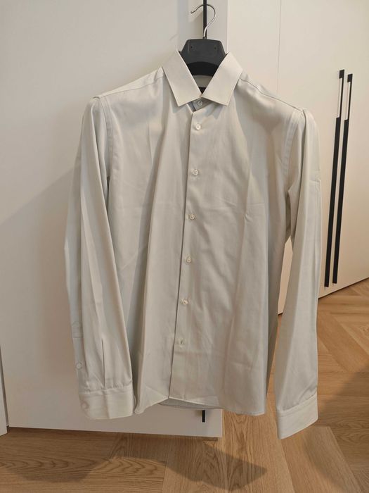 Мъжки костюм, зелено райе лен Carducci подарък Риза и подгъв панталон