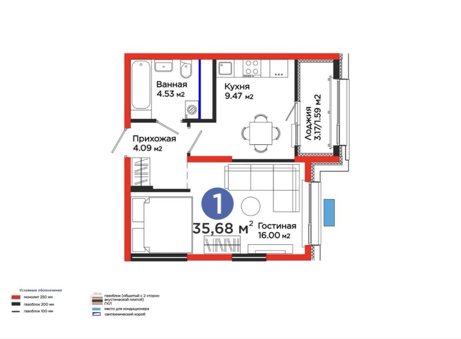 ЖК 4-seasons BI Group 1-бөлмелі