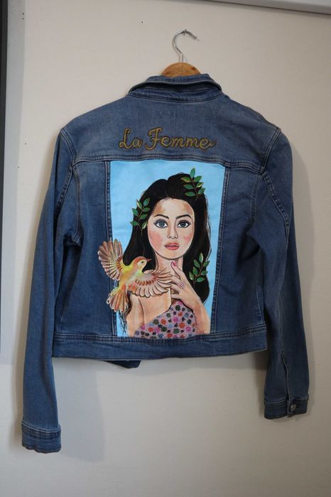 geaca denim pictata manual