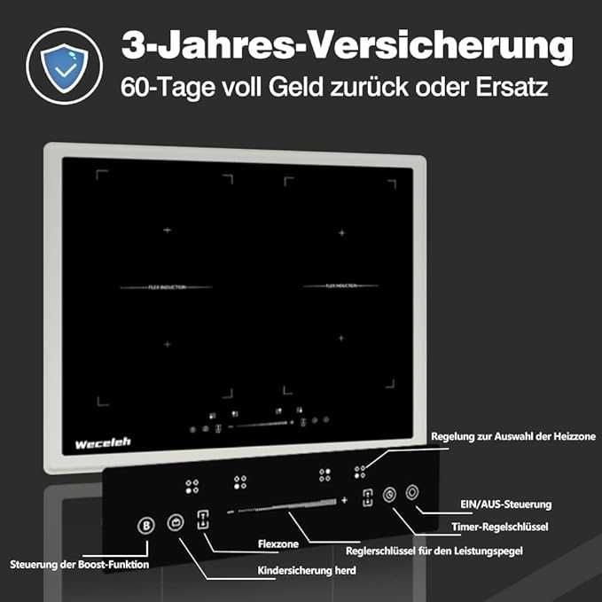 Weceleh Plită cu inducție cu 2 zone flexibile, 60 cm