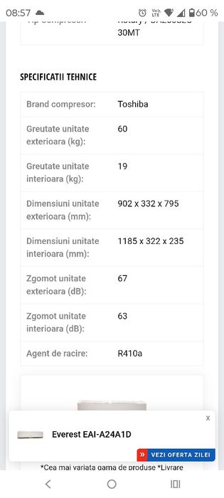 Aer condiționat Everest 24000 inverter